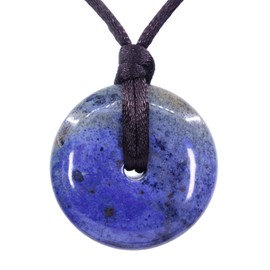 Keleny Natural Blue Dumortierite Gemstones Donut 30mm Beads Charm Reiki Pendants Adjustable Braided Brown Rope Necklaces 20 Inch