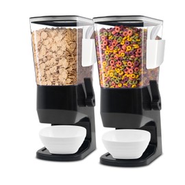 Cereal Dispenser Countertop Black 2 Pack, Dry Food Dispenser with Bowls Spoons Cutlery Box, 3.2L Cereal Containers Storage Food Dispenser, for Pantry Kitchen Organization Oatmeal Nut Granola