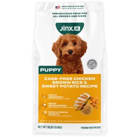 Jinx Premium Puppy Dog Food- Real Chicken, Brown Rice & Sweet Potato, Puppy Food with DHA, Protein & Calcium for Brain Health - Probiotics for Digestive Support - No Fillers - 30lb