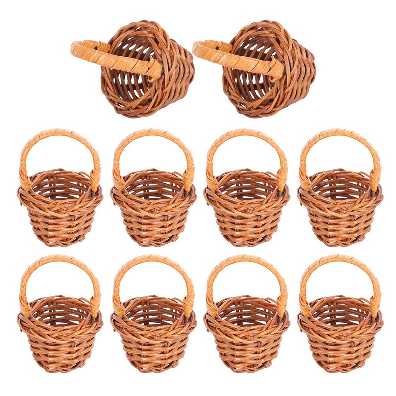 Hemoton 10PCS Small Flower Basket Rustic Small Basket with Handle