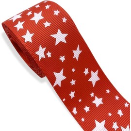 Stars Printed Grosgrain Ribbon 5 Yards 1 Inch- Red Solid Grosgrain Ribbon with White Stars -Perfect for Crafts - DIY Hair Accessories - Bows - Sewing - Gift Wrapping - Home Decoration