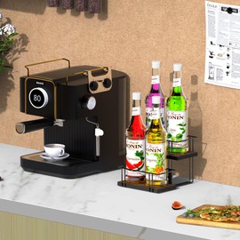 Alyoen Coffee Syrup Rack Organizer, 4 Bottles Syrup Holder Stand for Coffee Bar, Small Coffee Bar Organizer Shelf, Coffee Station Organizer for Countertop Wine, Liquor