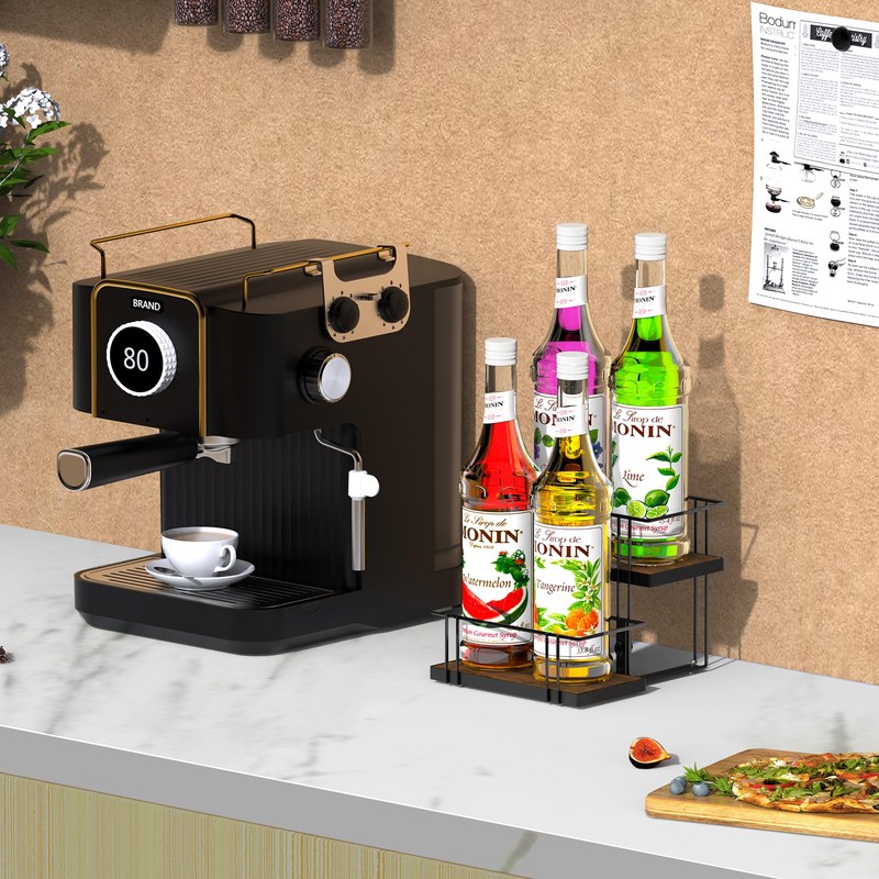 Alyoen Coffee Syrup Rack Organizer, 4 Bottles Syrup Holder Stand