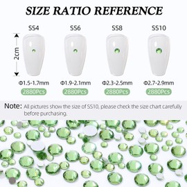 MEIBITE Meibite Light Green Flatback Rhinestones, Glass Rhinestones for Nail Art and Craft, Glue Fix, Loose Crystal Gemstones(Lt.Green, SS6, 2880pcs, 1.9-2.0mm)