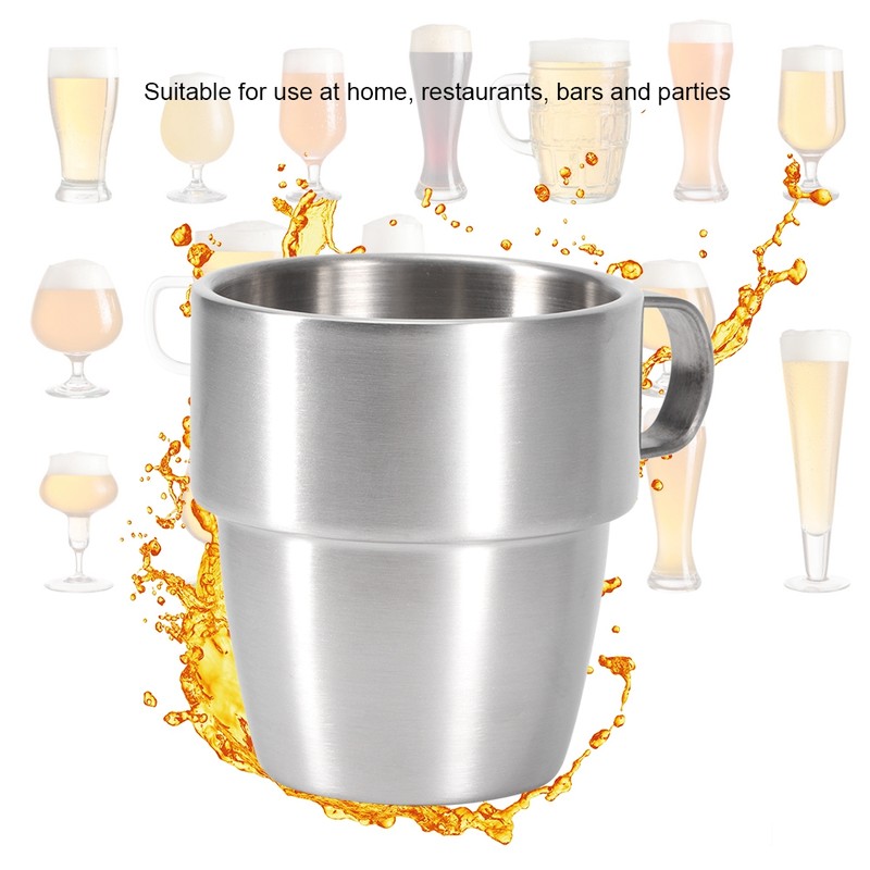 280ml Durable Stainless Steel Double Layer Bar Beer Handle Cup