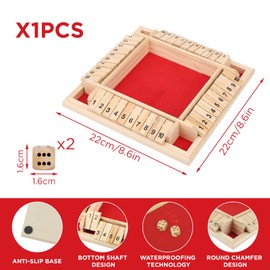 ACTOYS Shut The Box Shut The Box Game, Wooden Board Game with 2 Dice, Classic Dice Game, Folding Board Game, Dice Board, Board Games, Maths Games for Children and Adults, 4 Players (B)
