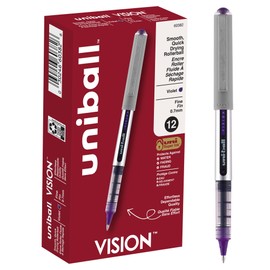 uniball Vision Rollerball Pens, Fine Point (0.7mm), Violet, 12 Pack