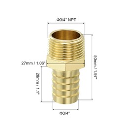 sourcing map Brass Hose Barb Fittings 2pcs 3/4" Barb x 3/4" NPT Male Brass Barb Pipe Fitting for Water Fuel Air
