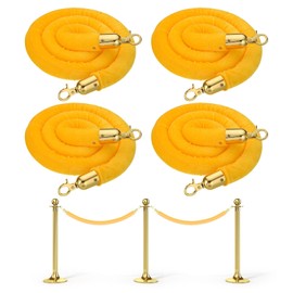 PATIKIL 5 Feet Yellow Velvet Stanchion Rope, 4 Pack Crowd Control Barrier Rope with Snap Hooks for Posts Stands Queue Divider of Hotel Theater, Golden