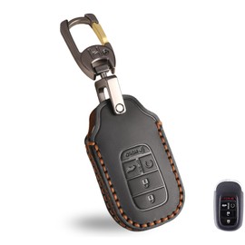 OLLEN Genuine Leather Key Fob Cover, Fit for Honda Civic Accord HR-V CR-V Pilot Sport SI EX EX-L Touring 2022-2025~, Leather Smart Remote Key Protector, 5 Buttons, Black