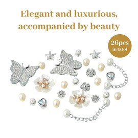 Shoe Charms for Crocs Charms, 26 Pcs Crystal Diamond Crocs Accessories, Bling Crocs Accessories for Clog Sandal, Butterfly pearl Shoes Decoration Charms Jewelry for Women Girls Birthday Party Gifts