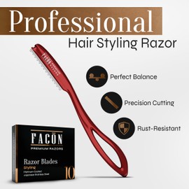 Facón Hair Razors for Cutting Hair - Professional Hair Styling Razor Kit with 11 Replacement Blades, Stainless Steel Hair Cutting Tool for Salon & Home, Premium Hair Thinning Texturizing Faether Razor