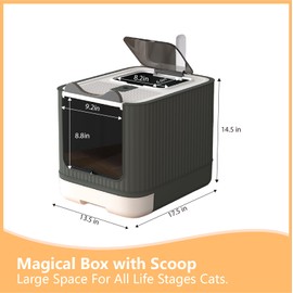 LCZLBRRD Fully Enclosed Cat Litter Box Top Entry, Upgraded Covered Litter Box with Lid, Anti-Splashing Easy to Clean Covered Kitty Litter Box, 3 Modes Cat can Use from Kitten to Adult(White&Grey)