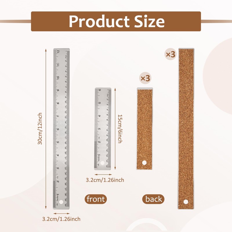Metal Ruler 12 Inch 6 PCS Cork Backed Ruler Non