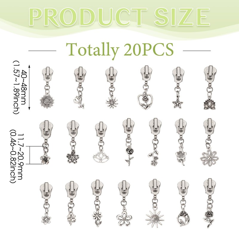 Cheriswelry 20pcs Flower Metal Zipper Pull Replacement Zippers Sliders for
