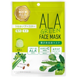 ALA Green Face Mask, Pack of 5, 2 Bags, Total of 10 Faces, Sheet Mask, Pores, Vitamin C, Ceramide, High Adhesion
