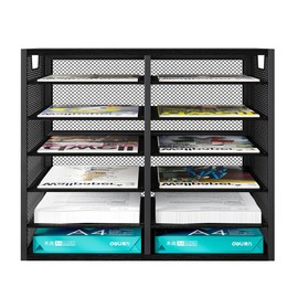 PAG-Mass Mail Organizer Adjustable Mail Holder, Countertop Literature Organizer, Student Mailbox for Classroom, Desktop Bill Paper Organizer for Office Home School, 12 Compartments, Black