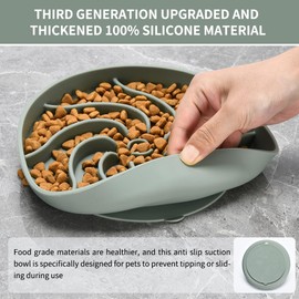 Silicone Slow Feeder Dog Bowls,Puzzle Dog Feeding Bowls with Suction Cups,Healthy Eating,Slow Feeding Anti Slip Design for Small and Medium-Sized Dogs, Dishwasher and Microwave Safe (Grayish Green)
