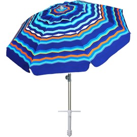 AMMSUN 7ft Heavy Duty High Wind Beach Umbrella Parasols with Sand Anchor Vent Tilt UV 50+ Sun Protection Portable Outdoor Sunshade Umbrellas Carry Bag for Patio Garden Pool Backyard Blue