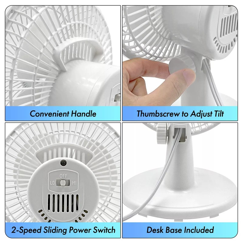 Comfort Zone 6 Inch Desk Fan White 2 Speed Quiet
