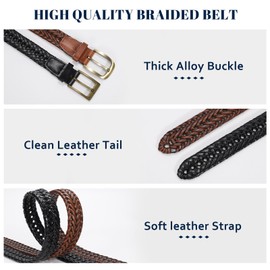 BELTROAD 2 Pack Mens Braided Leather Belt Woven Leather Belts Golf Birthday Gifts for Men Hand Braided Belt Christmas Gift