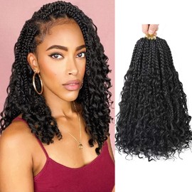 Goddess Box Braids Crochet Hair 14 Inch 8 Packs Pre-Bowed Messy Bohemian Braids Braids for Black Women Synthetic Crochet Braiding Hair Extensions (14 inch, 1b)
