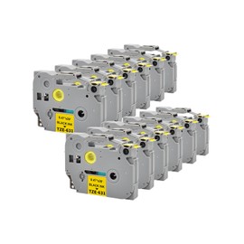 12 x Veson Compatible with TZe-631 tze631 tz-631 tz631 Brother P-Touch Tapes 12 mm x 8 m Laminated Label Tape for PT-1000 1010 1080 PT-H105 PT-E110 PT-P300BT PT-H100LB PT-H100R - 1.Yellow Yellow