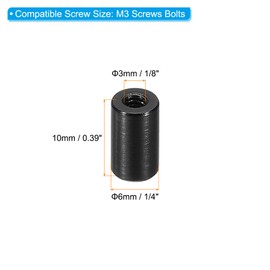 PATIKIL M3 Aluminium Spacer, 6 Pieces Metal Spacer Aluminium 3 mm ID x 6 mm OD x 10 mm L Thread Spacer Screw Spacer Round for RC Car Drones Motherboard, Black