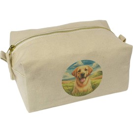 Azeeda 'Happy Golden Labrador' Canvas Wash Bag/Makeup Case (CS00046322)
