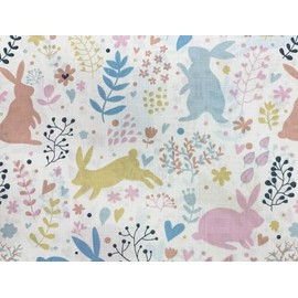 Polycotton Fabric - Cute Spring Easter Bunny Rabbits on Cream - Craft Fabric Material Metre (TC0034)