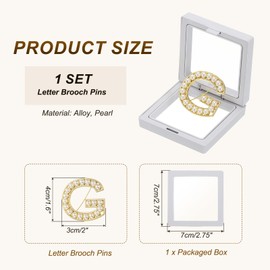 PATIKIL Pearl Letter Brooch Pins, Gold Plated Pearl Initial Alphabet G Letter Lapel Badges Pin with Jewelry Box for Women Men Girl Wife Suits Clothes Dress Bouquet Coat, Gold Tone
