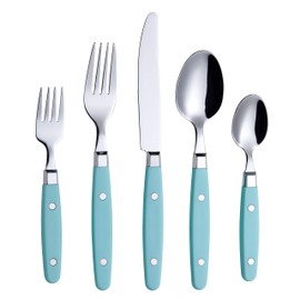 ANNOVA Silverware Set Stainless Steel Cutlery Color Handle With Rivet/Retro Flatware (Turquoise, 20 Pieces)