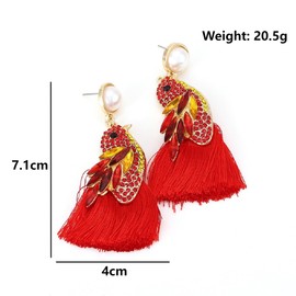 Bird Fringe Earrings, Red Bird Tassel Dangle Earrings for Women, Bohemian Pearl Sparrow Bird Vacation Earrings for Ladies, Cute Tropical Parrot Bird Statement Earrings Summer Boho Jewelry