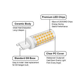 Yosenmi Dimmable G9 Led Bulb 5W, 40W Halogen Equivalent, Warm White 3000K, 120V G9 Base Light Bulbs for Home Lighting,12-Pack