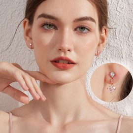 jiamiaoi Earrings Hanging 18 Carat White Gold Plated Earrings Silver 925 with Stone Hanging Women's Earrings Silver Hanging Earrings Gold-Plated Earrings Women's Drop Earrings Long Hanging, Silver