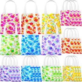 Kolldenn 24pcs Reusable Hibiscus Party Favor Tote Bags Non Woven with Handles Summer Tropical Beach Hawaiian Gift Goodie Bags for Luau Tropical Aloha Tiki Birthday Party Supplies