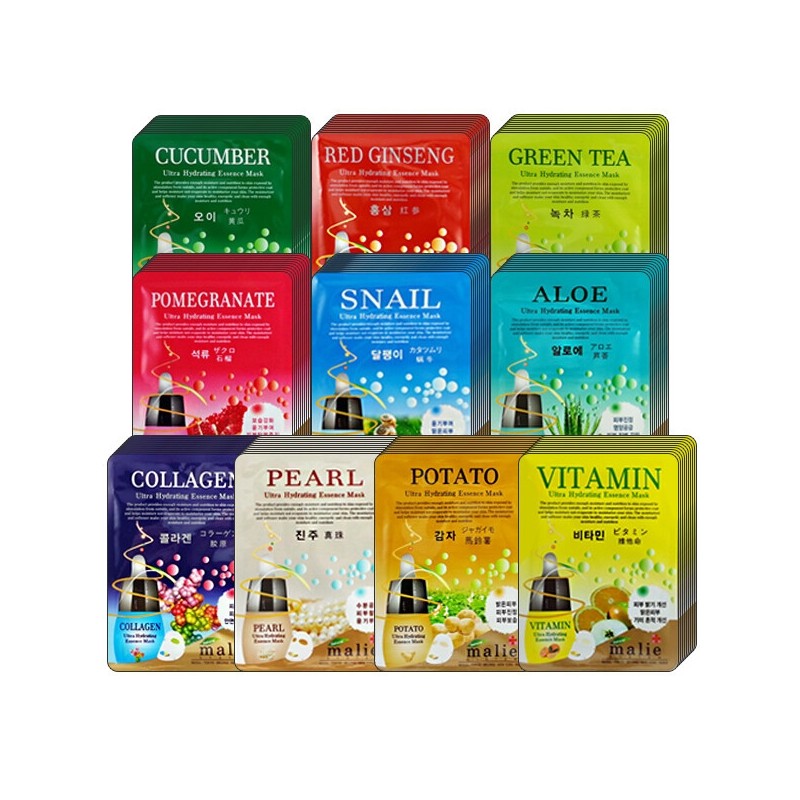 Marie Mask Pack 100 Sheets/Aloe/Cucumber/Pomegranate/Pearl/Snail / 마리에 마스크팩 100매알로에오이석류진주달팽이