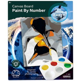 BBC Earth Canvas Board Paint By Numbers - Penguin, 8 x 10-inch Paint By Numbers Penguin Canvas, Paint Palette, Paintbrush, Powder Paints, Paint By Numbers Kit for Adults Beginner, Penguin Painting