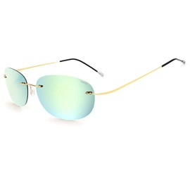 RONSOU Ultralight Rimless Pure Titanium Colourful Fashion Polarised Sunglasses for Men and Women, Golden Frame Golden Lens (Mirrored)