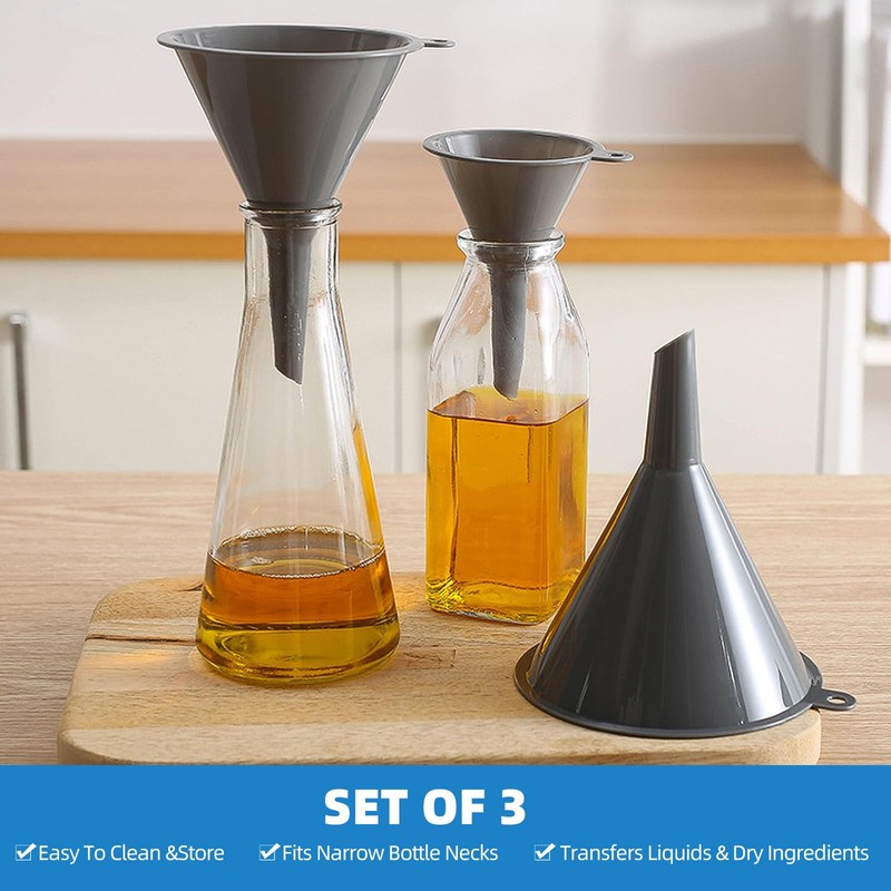 Plastic Kitchen Funnel Set of 3, Round Kitchen Funnels for