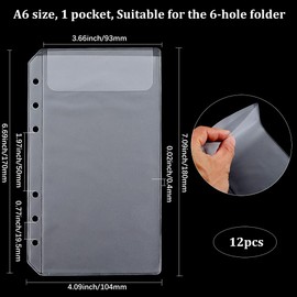 SOFPLATE 12 Sheets A6 Binder Dividers Plastic 6 Hole Binder Pockets Clear PVC Rectangle Zipless Folders Loose Leaf Filling Document Protector Bags for Notebook Planner Cash Stuffing Envelopes Supplies