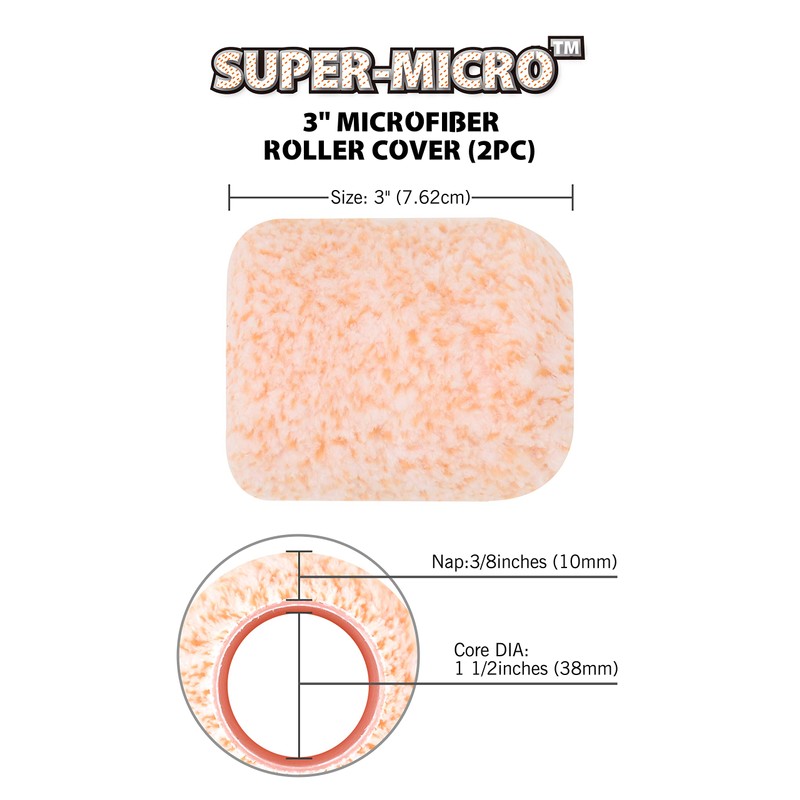 ROLLINGDOG 3" Small Paint Roller Cover Refills, 3/8" Nap for