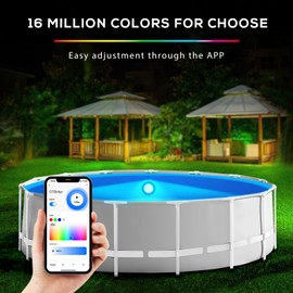 Above Ground Pool Lights with APP Control 20W RGB Dimmable LED Pool Lights with Suction Cups and Built-in Magnets 12V Underwater Pool Light for Above ground Inground Pools IP68 Waterproof 28FT Cord B
