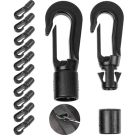 Plastic Carabiner Hooks, Pack of 12, in Black, for Diameter 9-10 mm Thick Bands, DIY Plastic Hooks for Rubber Rope, Lead, Cord Strap, Cord Hook with Plug-In System, Tarpaulin Rope, Tensioner, Rubber