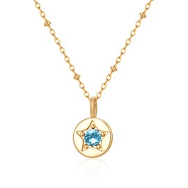 KSF Dainty 14K Gold Plated Necklace for Women Non Tarnis Birthstone Cubic Zirconia Star Necklace Birthday Pendant Jewelry Gifts for Women Mom Wife Her