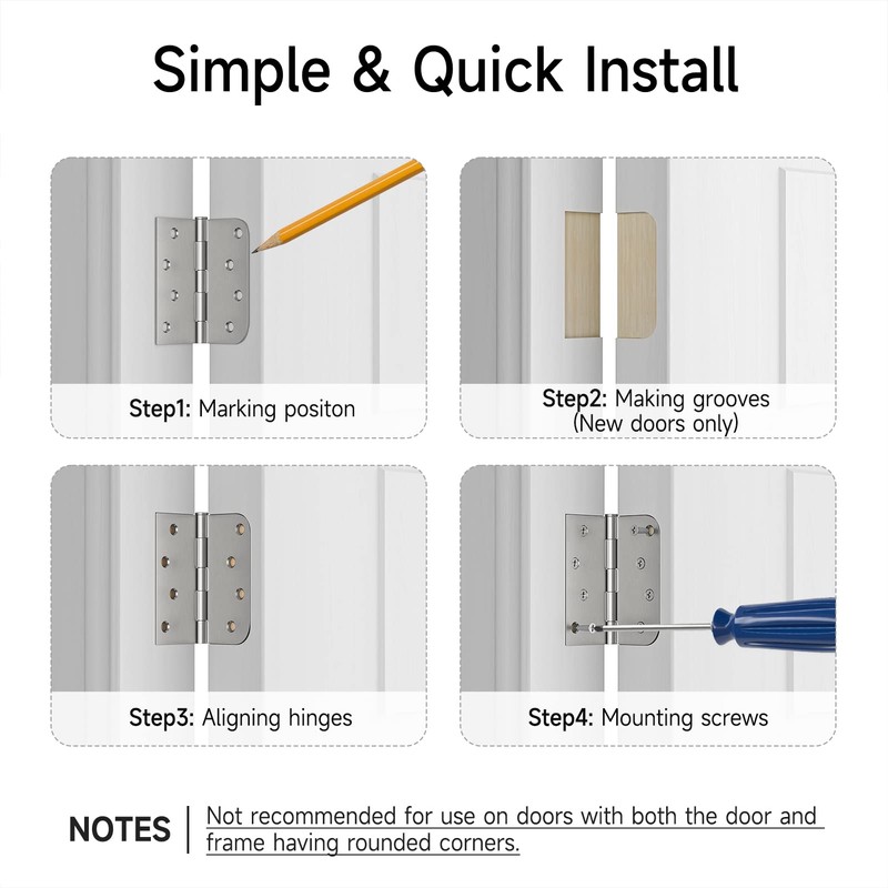HOSOM 3 Pack Brushed Nickel Exterior Door Hinges 4 Inch,