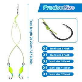 Pack of 6 No. 8 Double Hooks Fishing Hooks with Leader Jig Heads with Inverted Base Line Tangle-Proof Fishing Hook Set Does Not Hang on the Ground Suitable for Lakes, Rivers, Seas and Other Waters