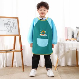 Furforstk Painting apron children's painting coat school 1st class waterproof painting coat children, apron children, bib with sleeves and pockets painting coat, painting apron, b, L