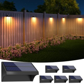 NIORSUN Outdoor Fence Lights, 6 Pack Waterproof LED Solar Fence Lights with 1500mAh Battery, Warm White/Cool White/RGB, Easy-to-Install Wall Light for Deck, Patio, Railing, Stairs, Backyard – Black