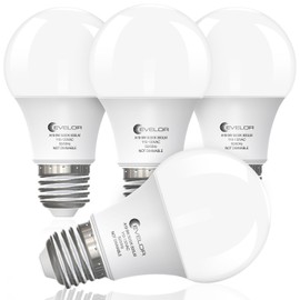 evelor A19 LED Light Bulbs,60 Watt Equivalent Daylight 5000K with E26 Base,Efficient 9W,800 Lumens Non-Dimmable LED Bulbs,15000 Hours, Ideal for Bedroom Living Room, 4-Packs